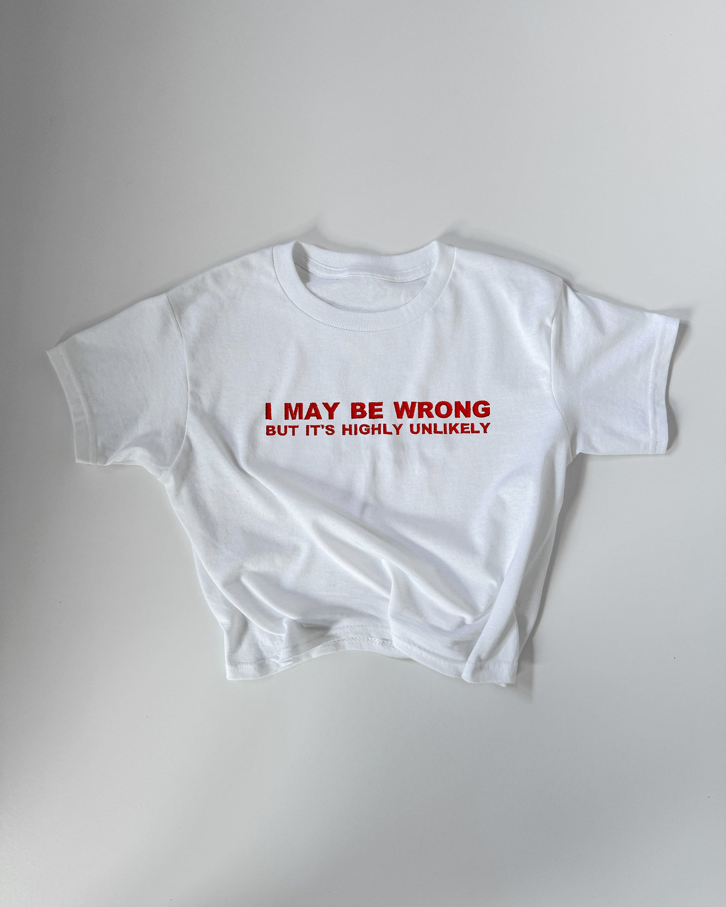 Embroidered 'I MAY BE WRONG BUT IT'S HIGHLY UNLIKELY' 90s Y2K T-Shirt