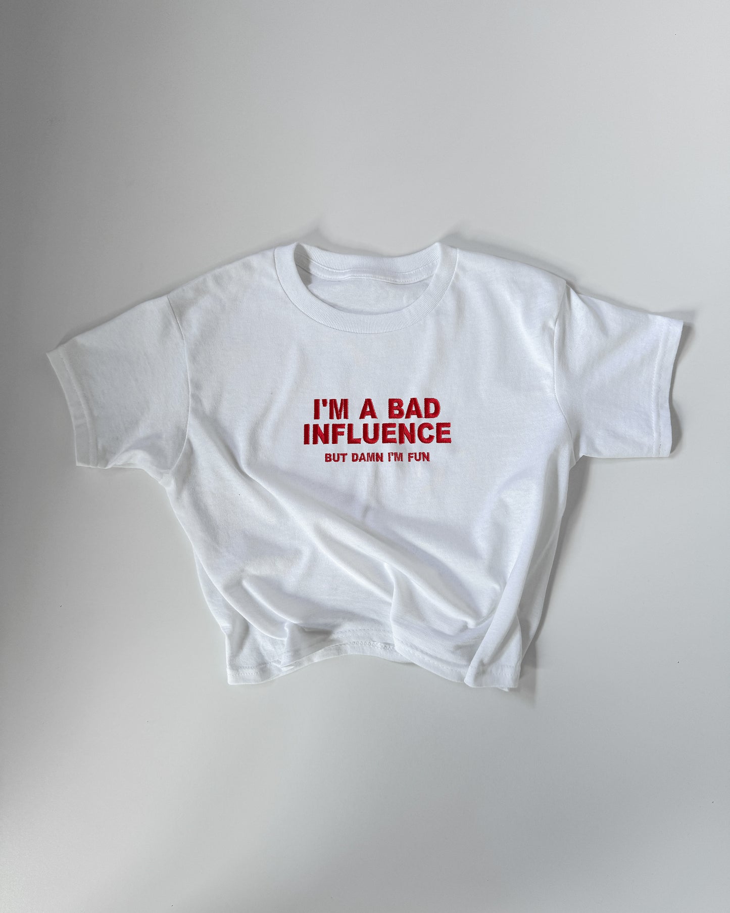 Embroidered 'I'M A BAD INFLUENCE' 90s Y2K T-Shirt
