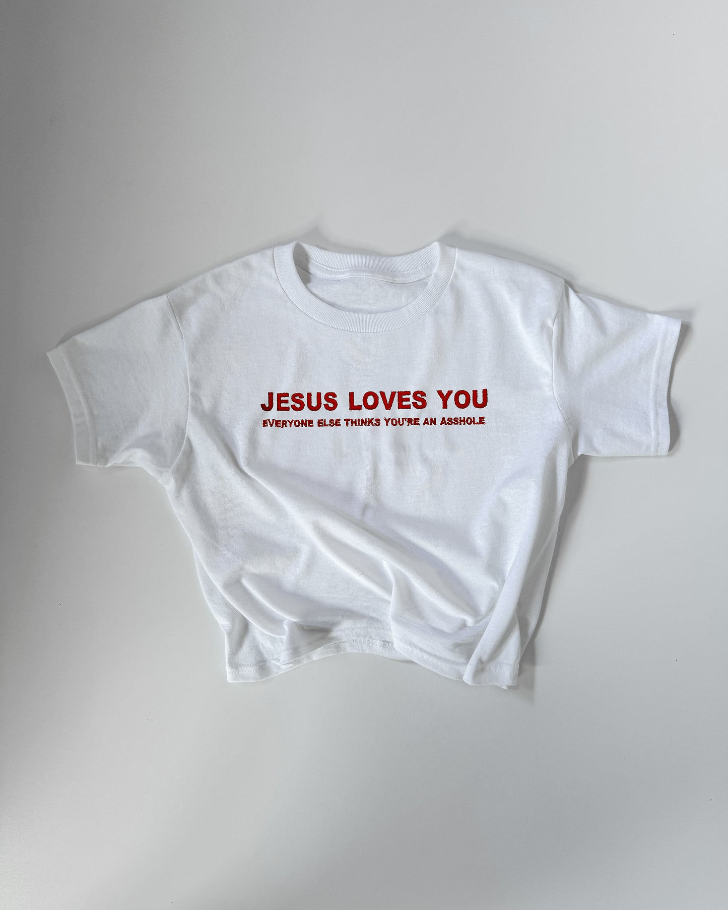 Embroidered 'JESUS LOVES YOU - EVERYONE ELSE THINKS YOU'RE AN ASSHOLE' 90s Y2K T-Shirt