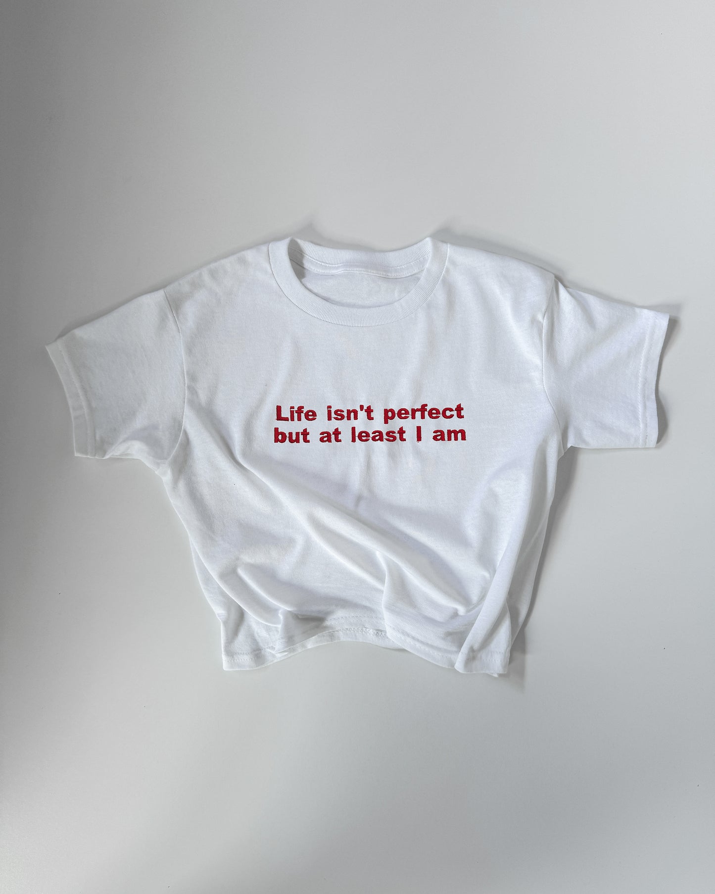 Embroidered 'Life isn't perfect but at least I am' 90s Y2K T-Shirt