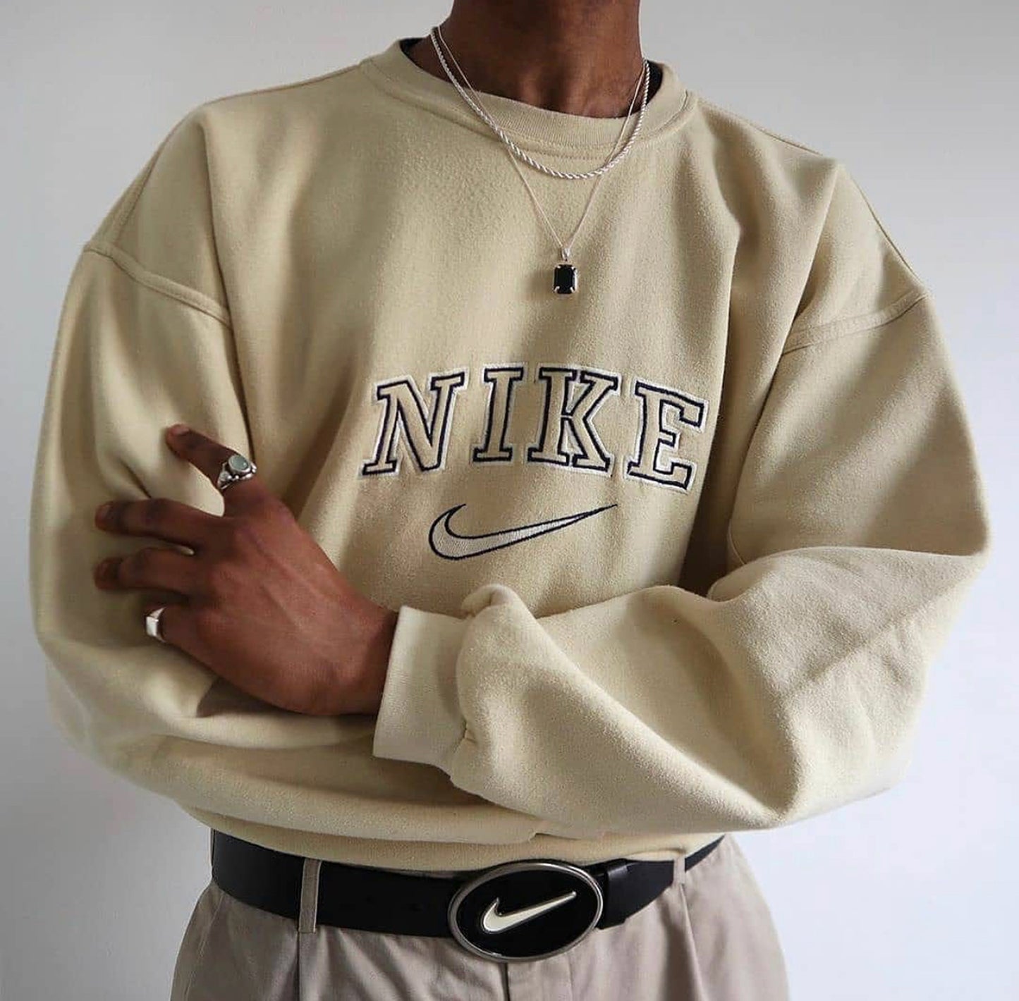 Vintage Style 90s Cream Spellout Sweatshirt