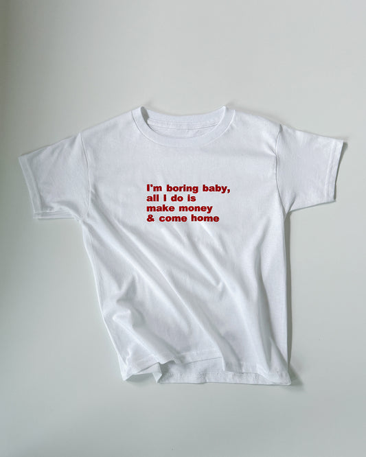 Embroidered 'I’M BORING BABY' 90s Y2K T-Shirt