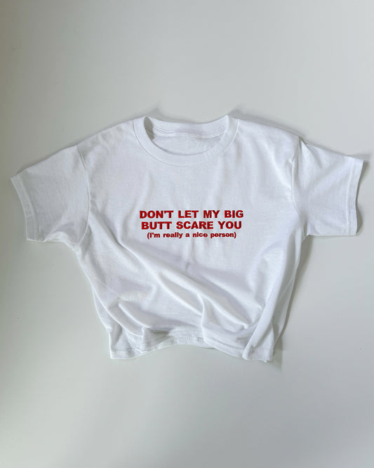 Embroidered 'Don't Let My Big Butt Scare You, I’m Really A Nice Person' 90s Y2K T-Shirt