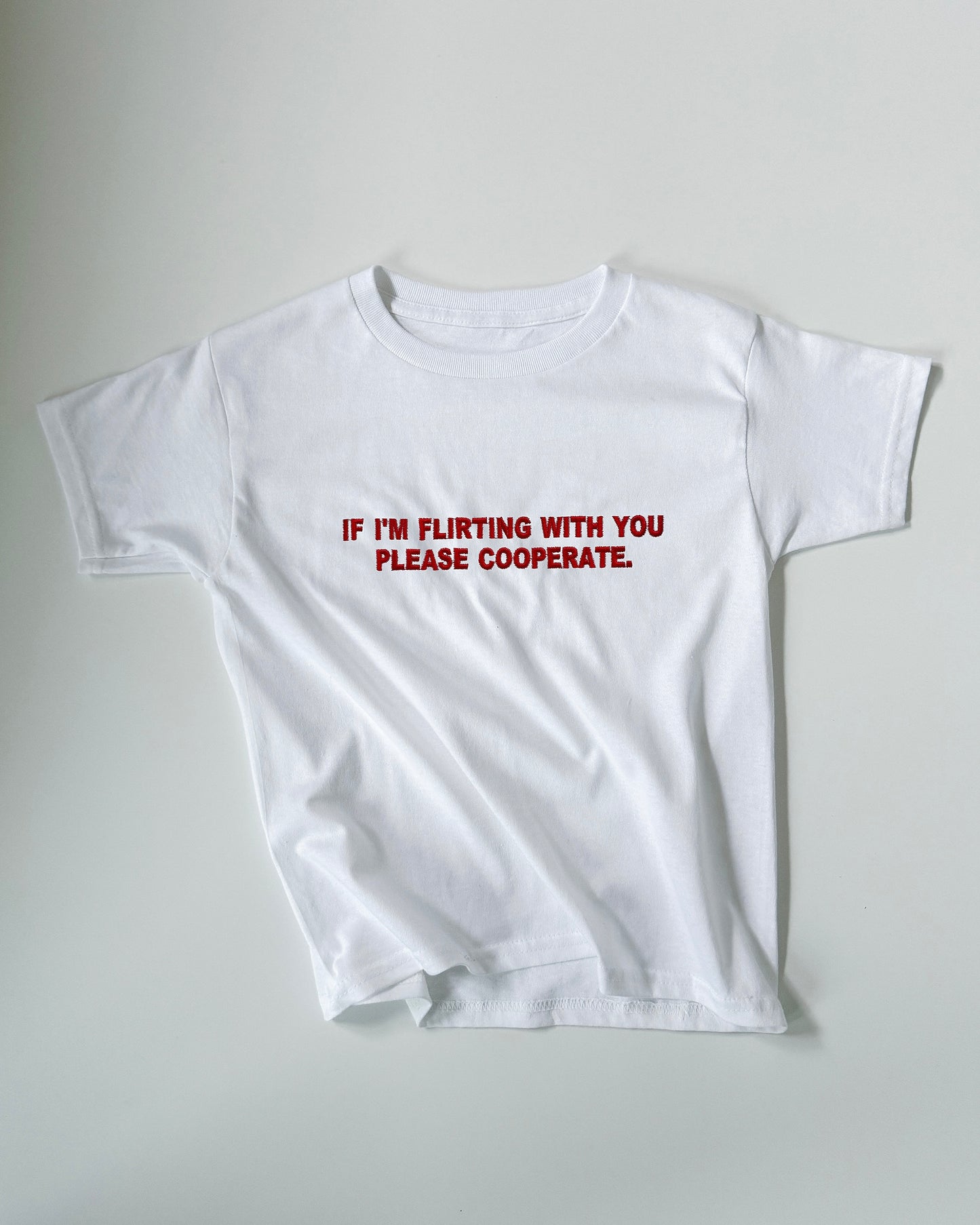 Embroidered 'IF I’M FLIRTING WITH YOU, PLEASE COOPERATE' 90s Y2K T-Shirt