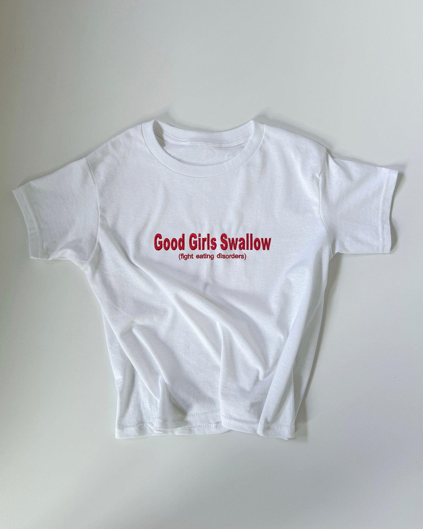 Embroidered 'Good Girls Swallow' 90s Y2K T-Shirt