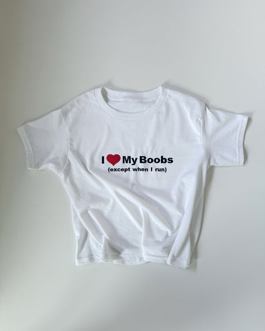 Embroidered 'I Love My Boobs, Except When I Run' 90s Y2K T-Shirt