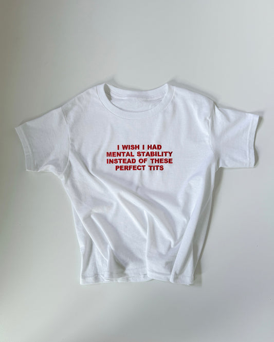 Embroidered 'I Wish I Had Mental Stability Instead Of These Perfect Tits' 90s Y2K T-Shirt