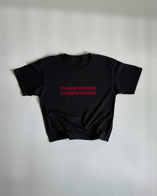 Embroidered Black 'Overworked & Underfucked' 90s Y2K T-Shirt