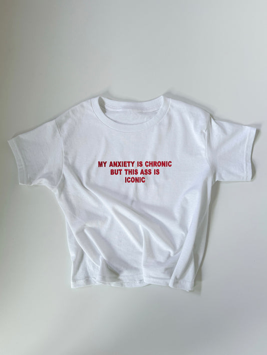 Embroidered 'My Anxiety Is Chronic' 90s Y2K T-Shirt