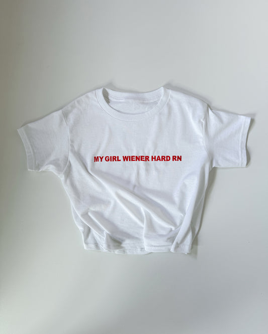 Embroidered 'My Girl Wiener Hard Rn' 90s Y2K T-Shirt