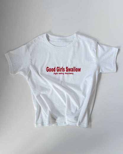 Embroidered 'Good Girls Swallow' 90s Y2K T-Shirt