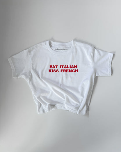 'EAT ITALIAN KISS FRENCH' 90s Y2K T-Shirt