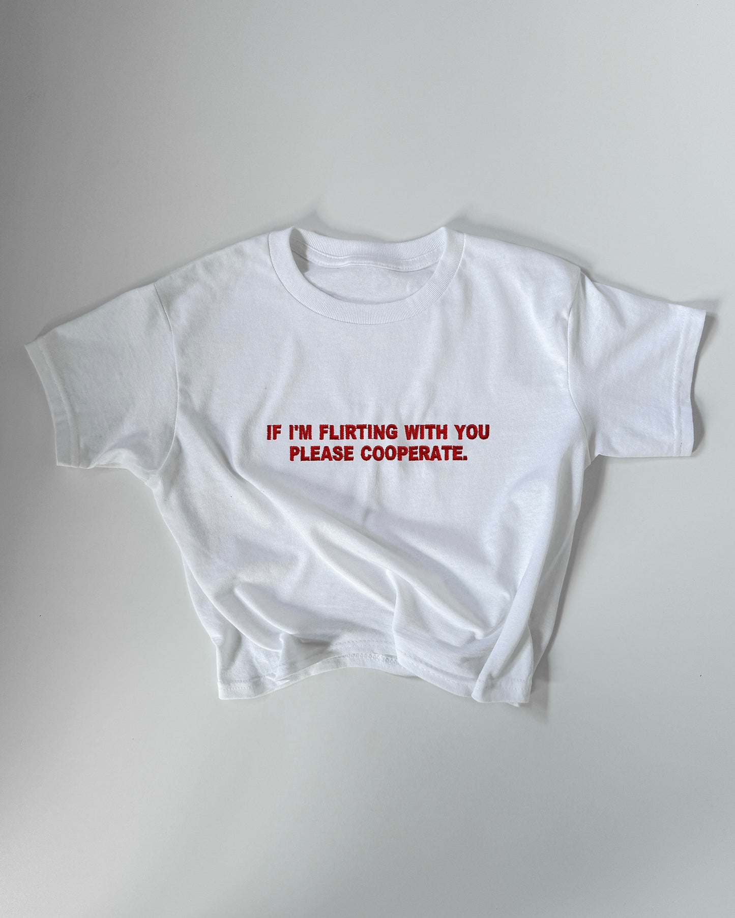 Embroidered 'IF I’M FLIRTING WITH YOU, PLEASE COOPERATE' 90s Y2K T-Shirt