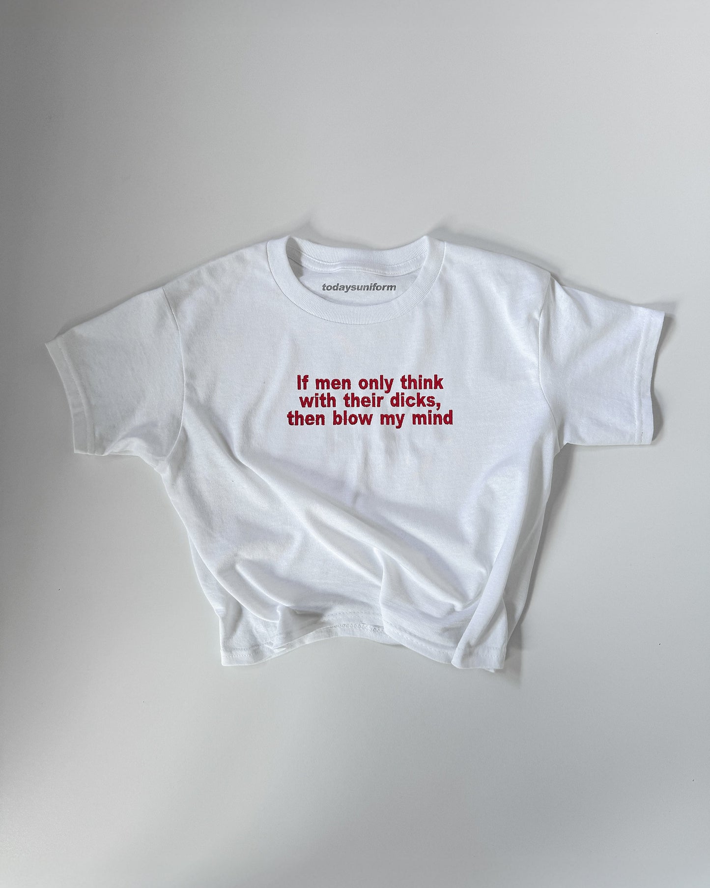 Embroidered 'IF MEN ONLY THINK WITH THEIR DICKS, THEN LET ME BLOW YOUR MIND' 90s Y2K T-Shirt