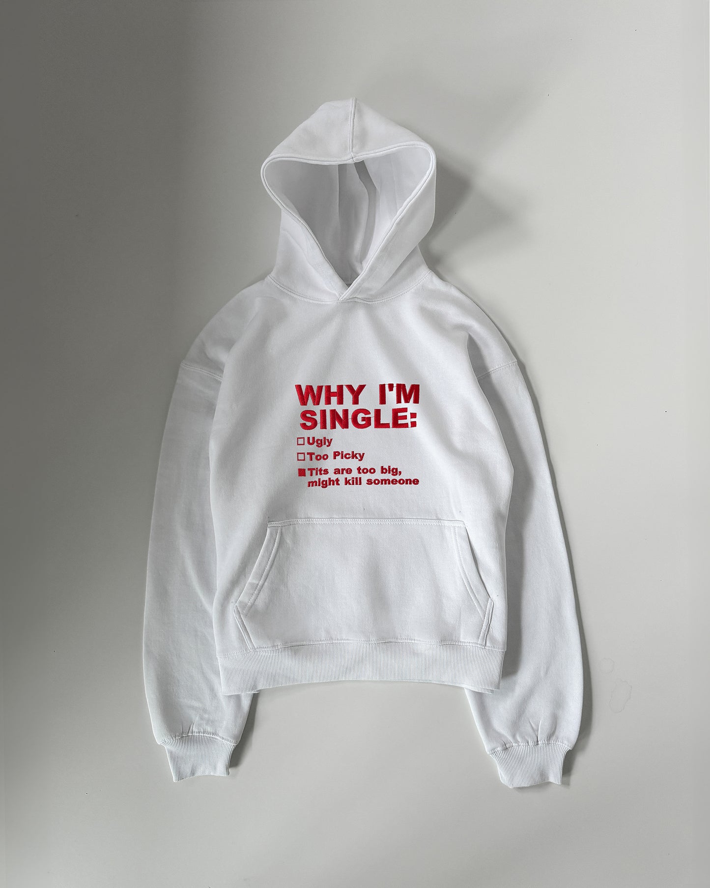 Embroidered ‘Why I’m Single’ Boxy Oversized Hoodie