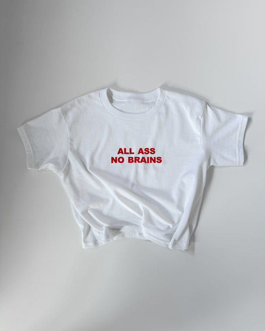 Embroidered 'All Ass No Brains' 90s Y2K T-Shirt