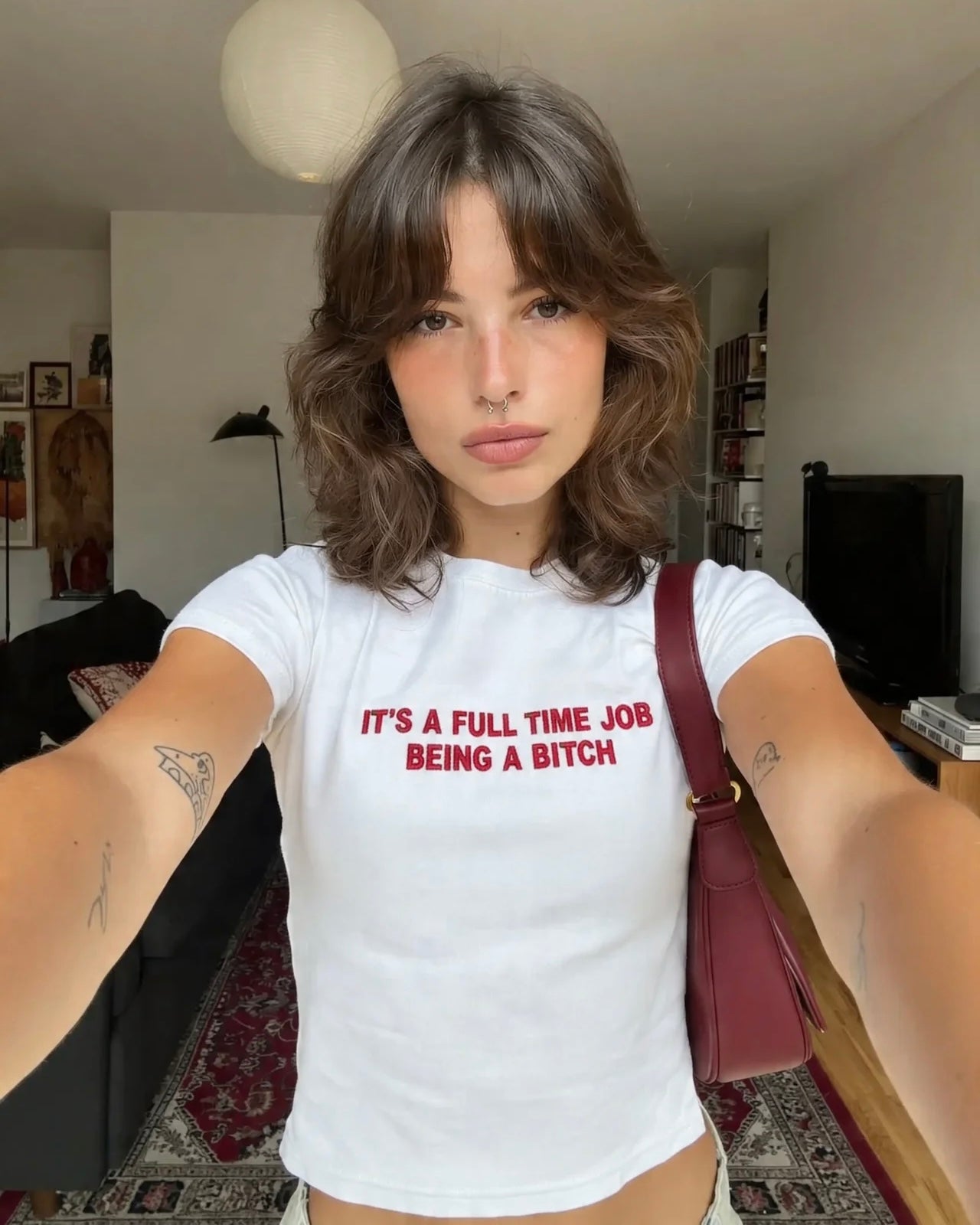 Embroidered 'It's A Full Time Job Being A Bitch' 90s Y2K T-Shirt