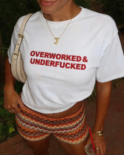 Embroidered 'Overworked & Underfucked' 90s Y2K T-Shirt