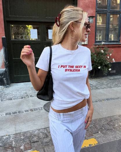 Embroidered 'I Put The Sexy In Dyslexia' 90s Y2K T-Shirt