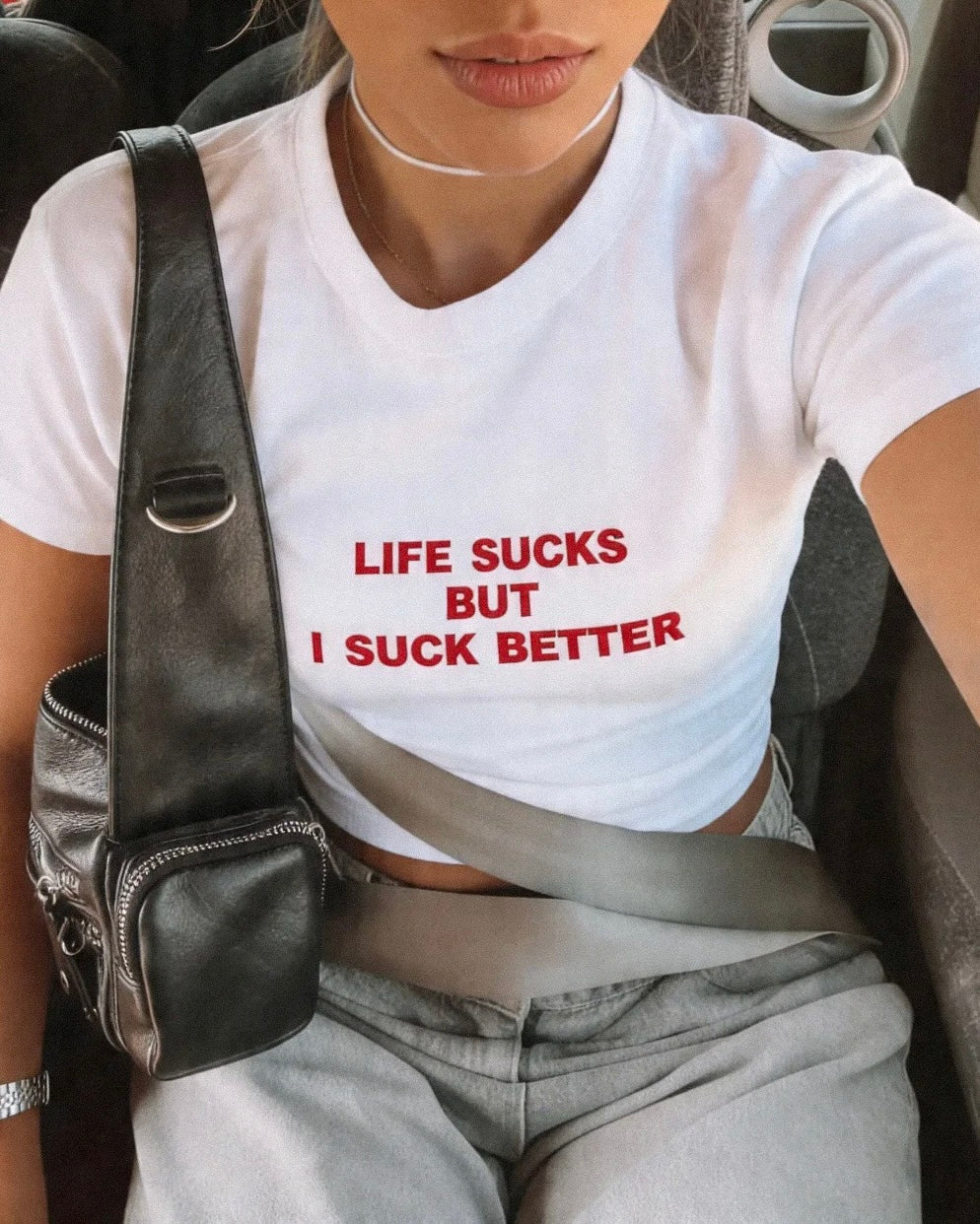 Embroidered 'Life Sucks But I Suck Better' 90s Y2K T-Shirt