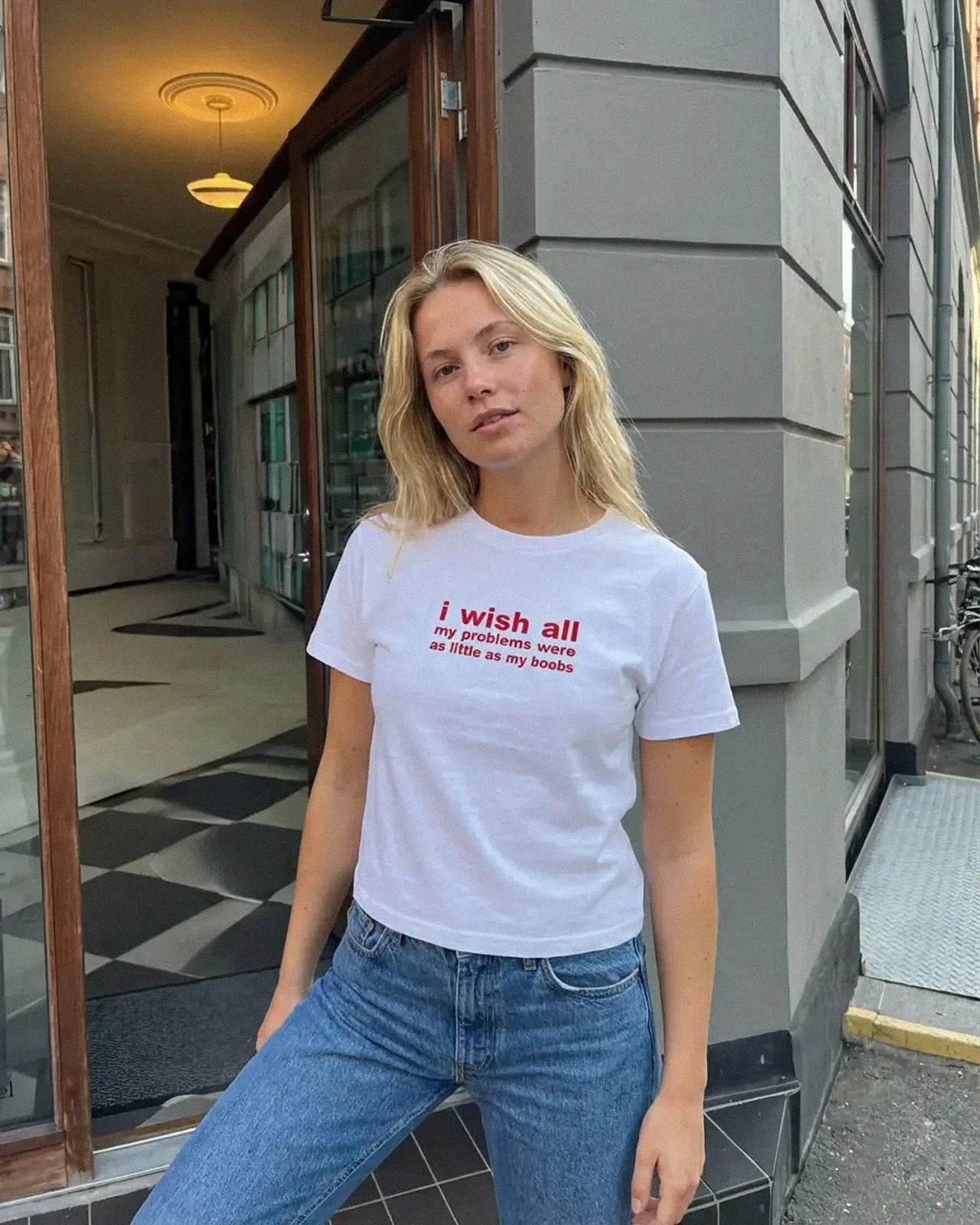 Embroidered 'I Wish All My Problems Were As Little As My Boobs' 90s Y2K T-Shirt