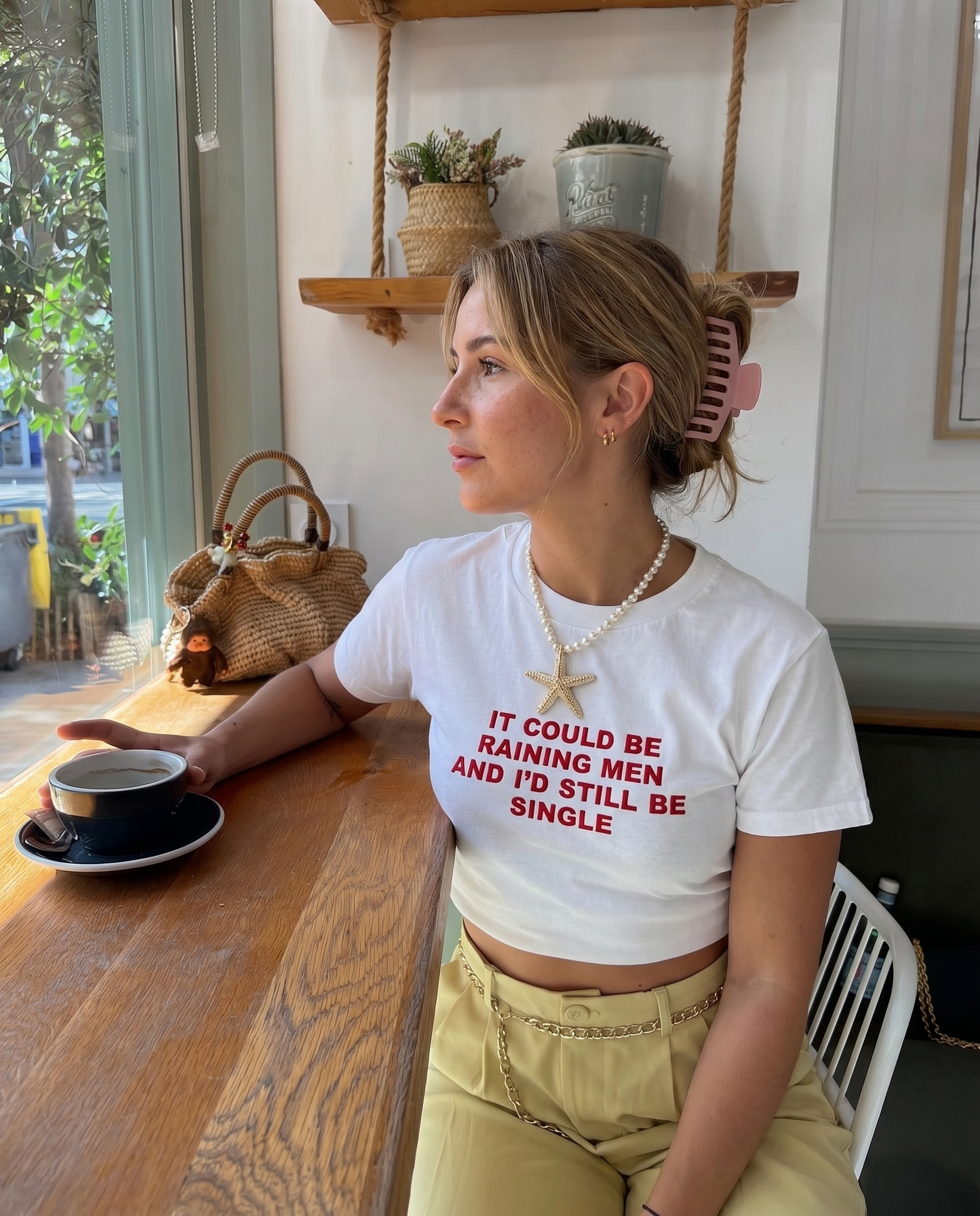Embroidered 'It Could Be Raining Men And I’d Still Be Single' 90s Y2K T-Shirt