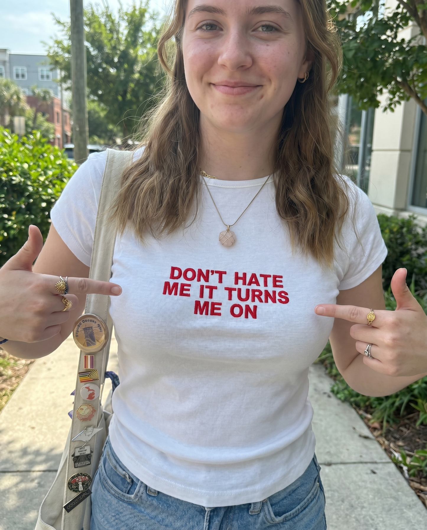 Embroidered 'Don't Hate Me It Turns Me On' 90s Y2K T-Shirt