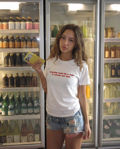 Embroidered 'Monday must be a man. It comes too fast' 90s Y2K T-Shirt