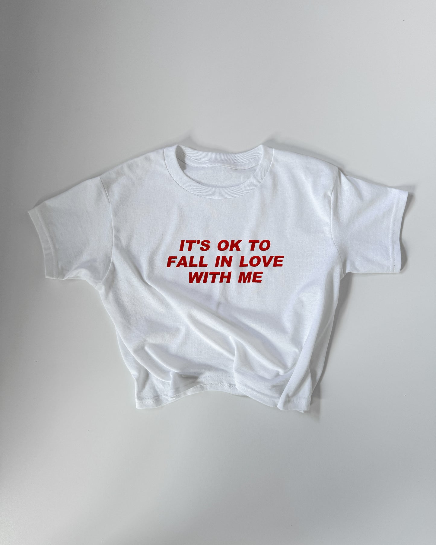 Embroidered 'IT'S OK TO FALL IN LOVE WITH ME' 90s Y2K T-Shirt