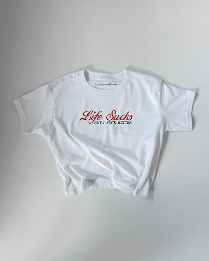 Embroidered 'Life Sucks But I Suck Better' 90s Y2K T-Shirt