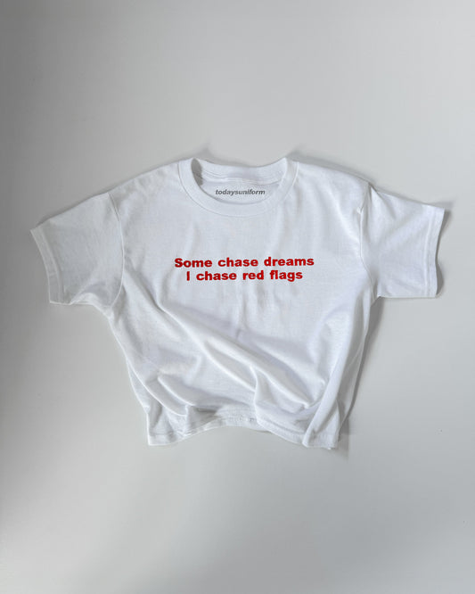 Embroidered 'SOME CHASE DREAMS I CHASE RED FLAGS' 90s Y2K T-Shirt