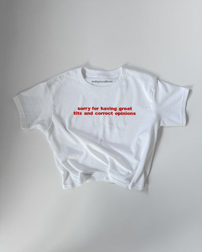 Embroidered 'Sorry For Having Great Tits And Correct Opinions’ 90s Y2K T-Shirt/Sweatshirt