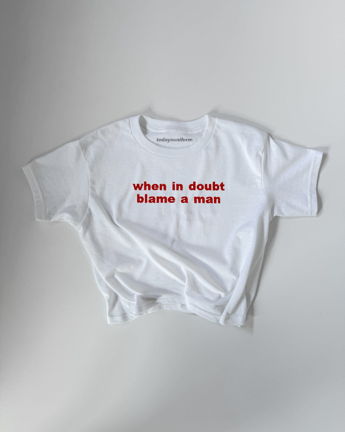 Embroidered 'When In Doubt Blame A Man' 90s Y2K T-Shirt